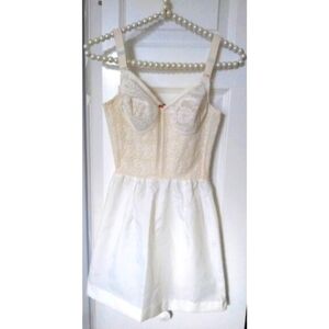 Vintage ST. MICHAEL Bustier Mini Slip Corset Petticoat Ivory Taffeta Lace V/EUC!